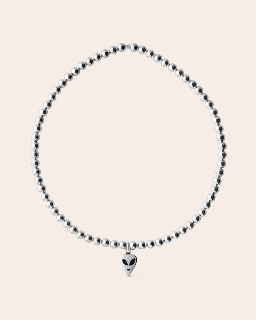 alien sterling silver necklace choker beaded elastic