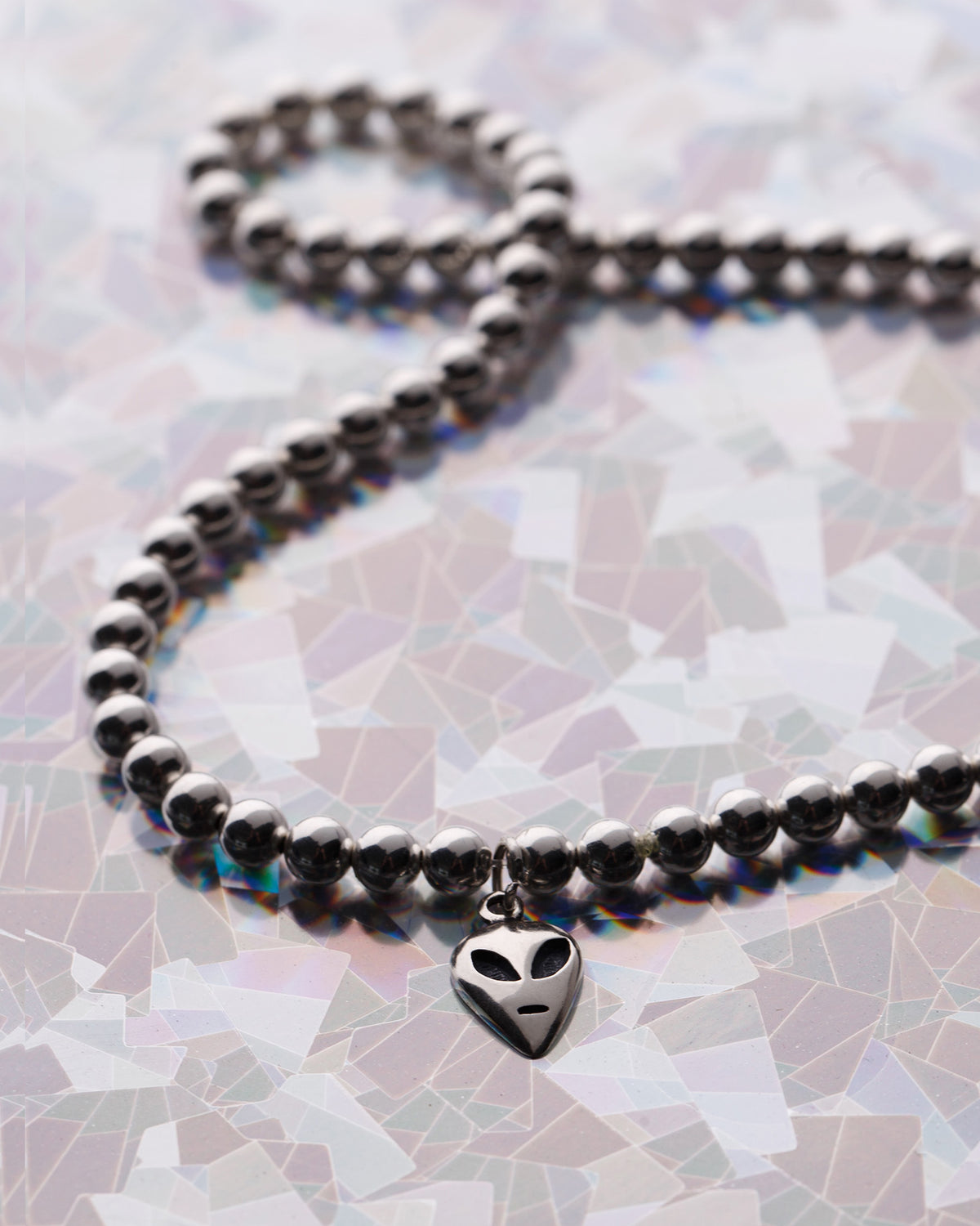 AG47 with Space Invader - Silver Balls Beaded Choker Necklace