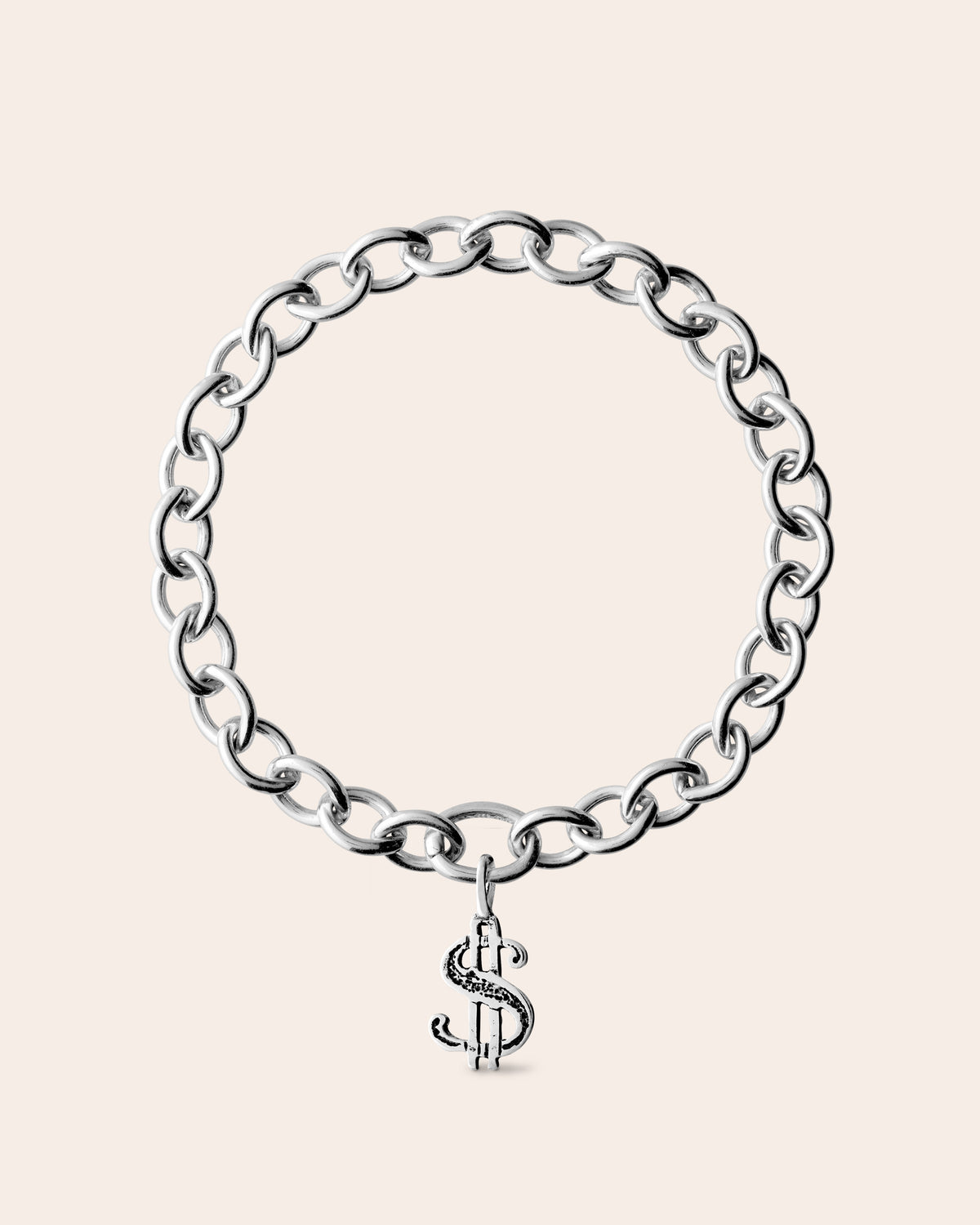 silver chunky charm bracelet dollar sign charm money charm