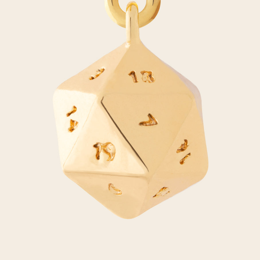 D20 charm gold dice charm 