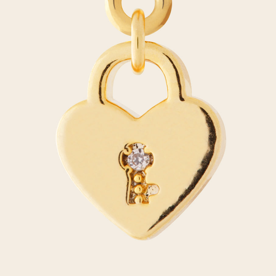 padlock heart charm gold cz