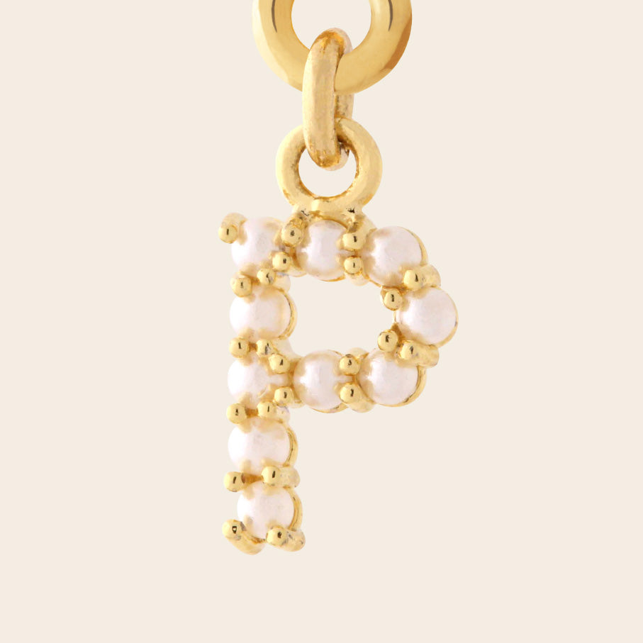 tiny pearl letter charm P