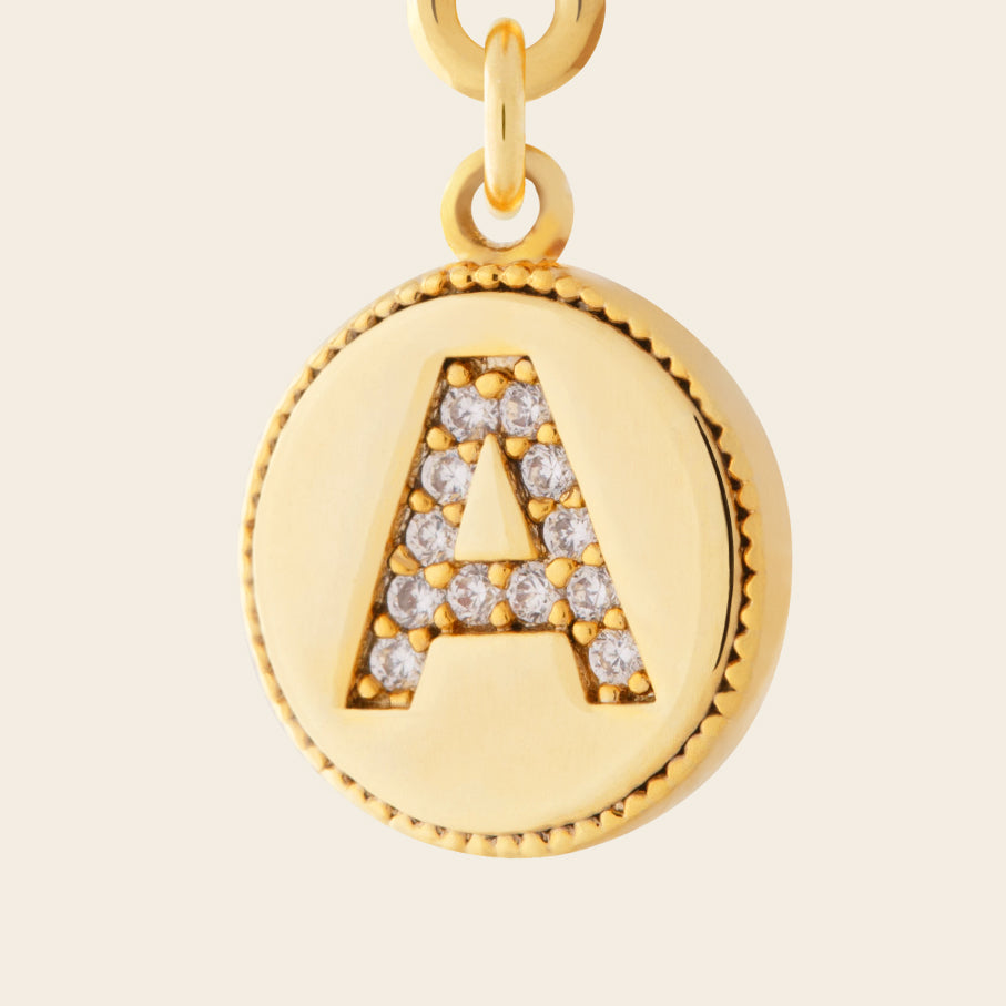 letter charm A cubic zirconia