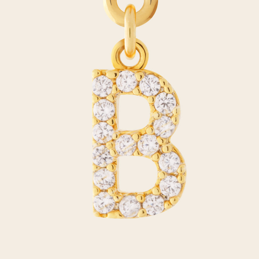 gold letter b charm cubic zirconia